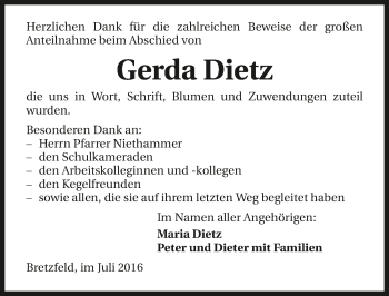 Traueranzeige von Gerda Dietz 