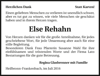 Traueranzeige von Else Rehahn 