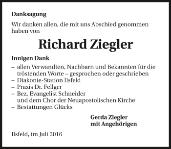 Traueranzeige von Richard Ziegler 