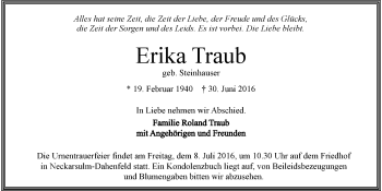 Traueranzeige von Erika Traub 