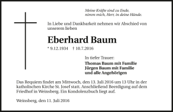 Traueranzeige von Eberhard Baum 