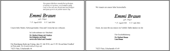 Traueranzeige von Emma Braun 