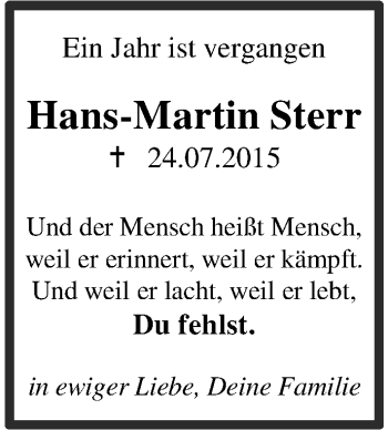 Traueranzeige von Hans-Martin Sterr 