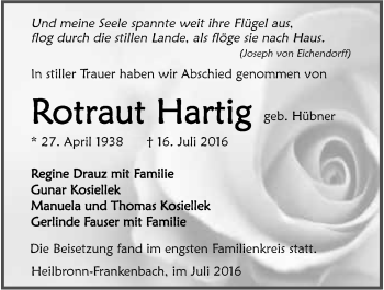 Traueranzeige von Rotraut Hartig 