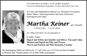 Traueranzeige von Martha Reiner 