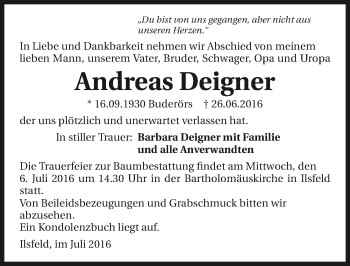Traueranzeige von Andreas Deigner 