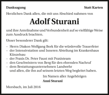 Traueranzeige von Adolf Sturani 