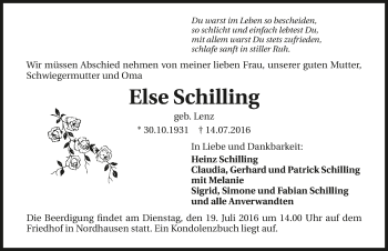 Traueranzeige von Else Schiling 