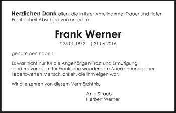 Traueranzeige von Frank Werner 