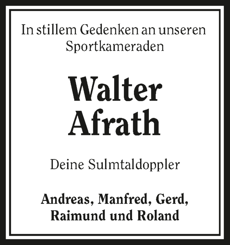  Traueranzeige für Walter Afrath vom 30.07.2016 aus 