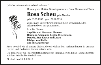 Traueranzeige von Rosa Scheu 