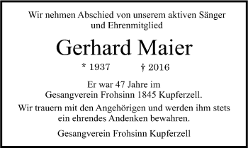 Traueranzeige von Gerhard Maier 