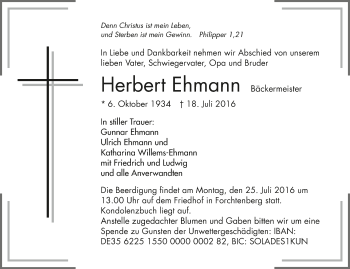 Traueranzeige von Herbert Ehmann 