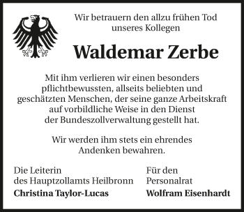 Traueranzeige von Waldemar Zerbe 
