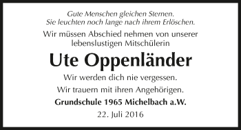 Traueranzeige von Ute Oppenländer 