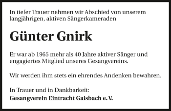 Traueranzeige von Günter Gnirk 