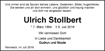 Traueranzeige von Ulrich Stollbert 