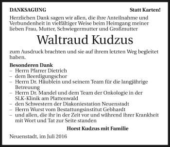 Traueranzeige von Waltraud Kudzus 