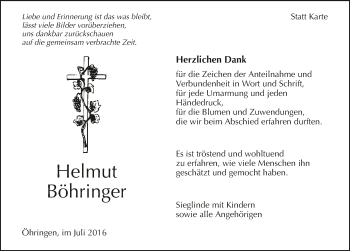 Traueranzeige von Helmut Böhringer 