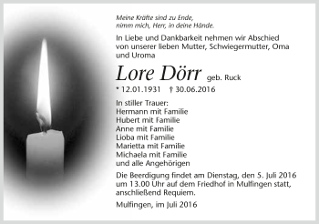 Traueranzeige von Lore Dörr 