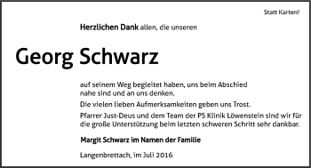 Traueranzeige von Hans-Georg Schwarz 