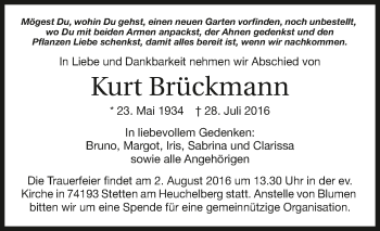Traueranzeige von Kurt Brückmann 