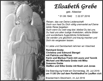 Traueranzeige von Elisabeth Grebe 