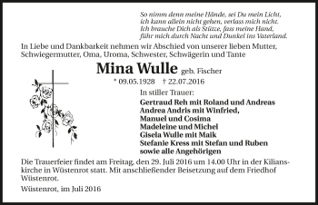 Traueranzeige von Mina Wulle 