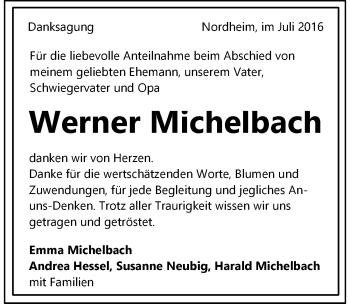 Traueranzeige von Werner Michelbach 