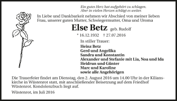 Traueranzeige von Else Betz 