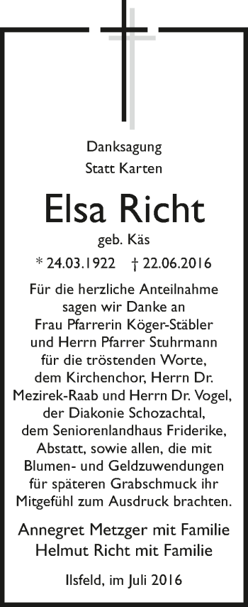 Traueranzeige von Elsa Richt 