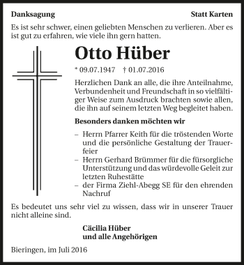 Traueranzeige von Otto Hüber 