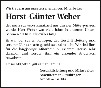 Traueranzeige von Horst-Günter Weber 