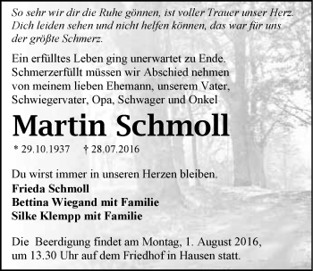 Traueranzeige von Martin Schmoll 