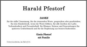 Traueranzeige von Harald Pfestorf 