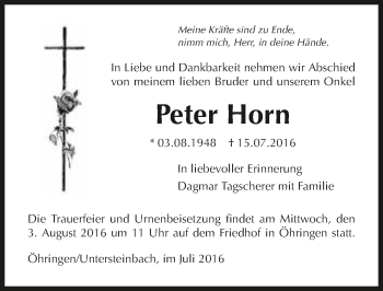 Traueranzeige von Peter Horn 