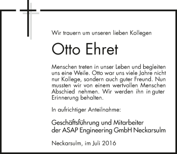 Traueranzeige von Otto Ehret 