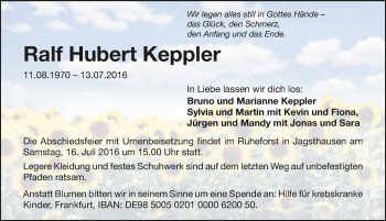 Traueranzeige von Ralf Hubert Keppler 