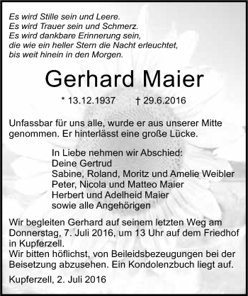 Traueranzeige von Gerhard Maier 