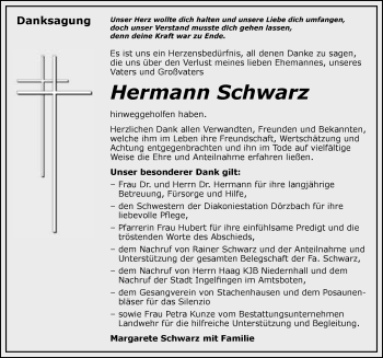 Traueranzeige von Hermann Schwarz 