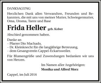 Traueranzeige von Frida Heller 