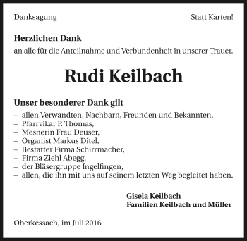 Traueranzeige von Rudi Keilbach 