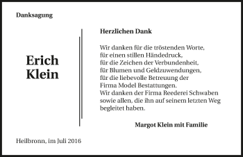 Traueranzeige von Erich Klein 