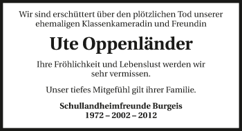 Traueranzeige von Ute Oppenländer 