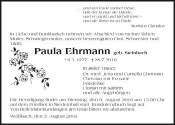Traueranzeige von Paula Ehrmann 