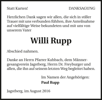 Traueranzeige von Willi Rupp 