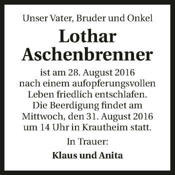 Traueranzeige von Lothar Aschenbrenner 