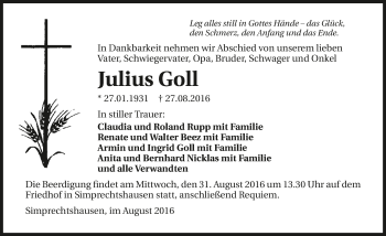 Traueranzeige von Julius Goll 