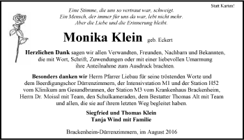 Traueranzeige von Monika Klein 