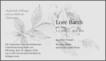 Traueranzeige von Lore Barth 